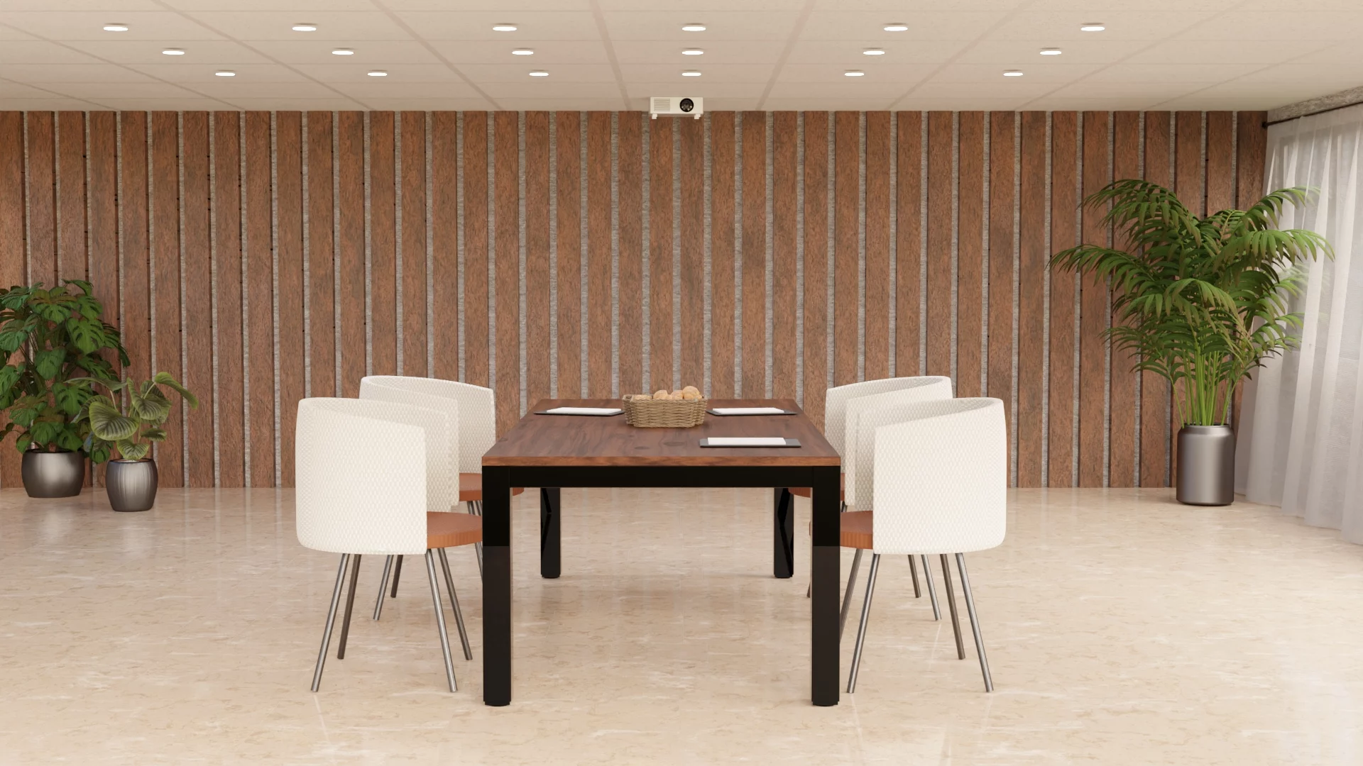 Salle de réunion avec bureaux assis-debout ergonomiques — rendu 3D Blender Cycles, Studio Nyamh