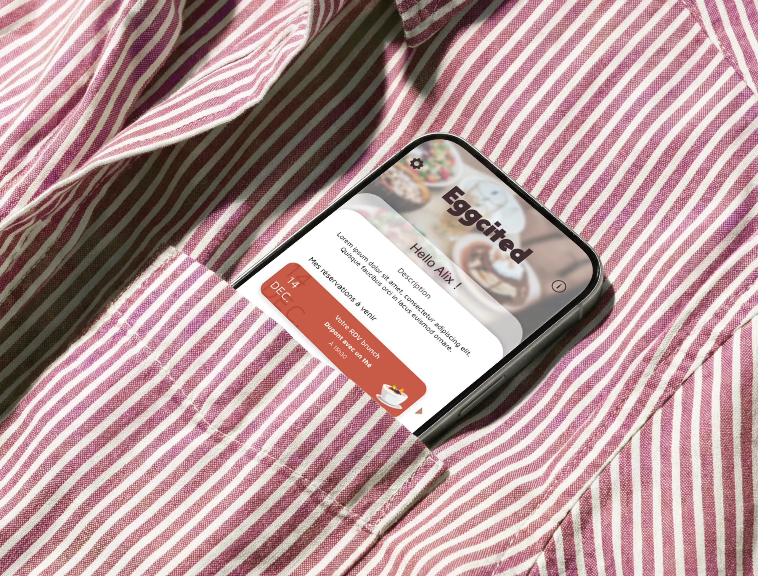 Eggcited — design UX/UI application mobile brunch et vidéo de lancement, Studio Nyamh