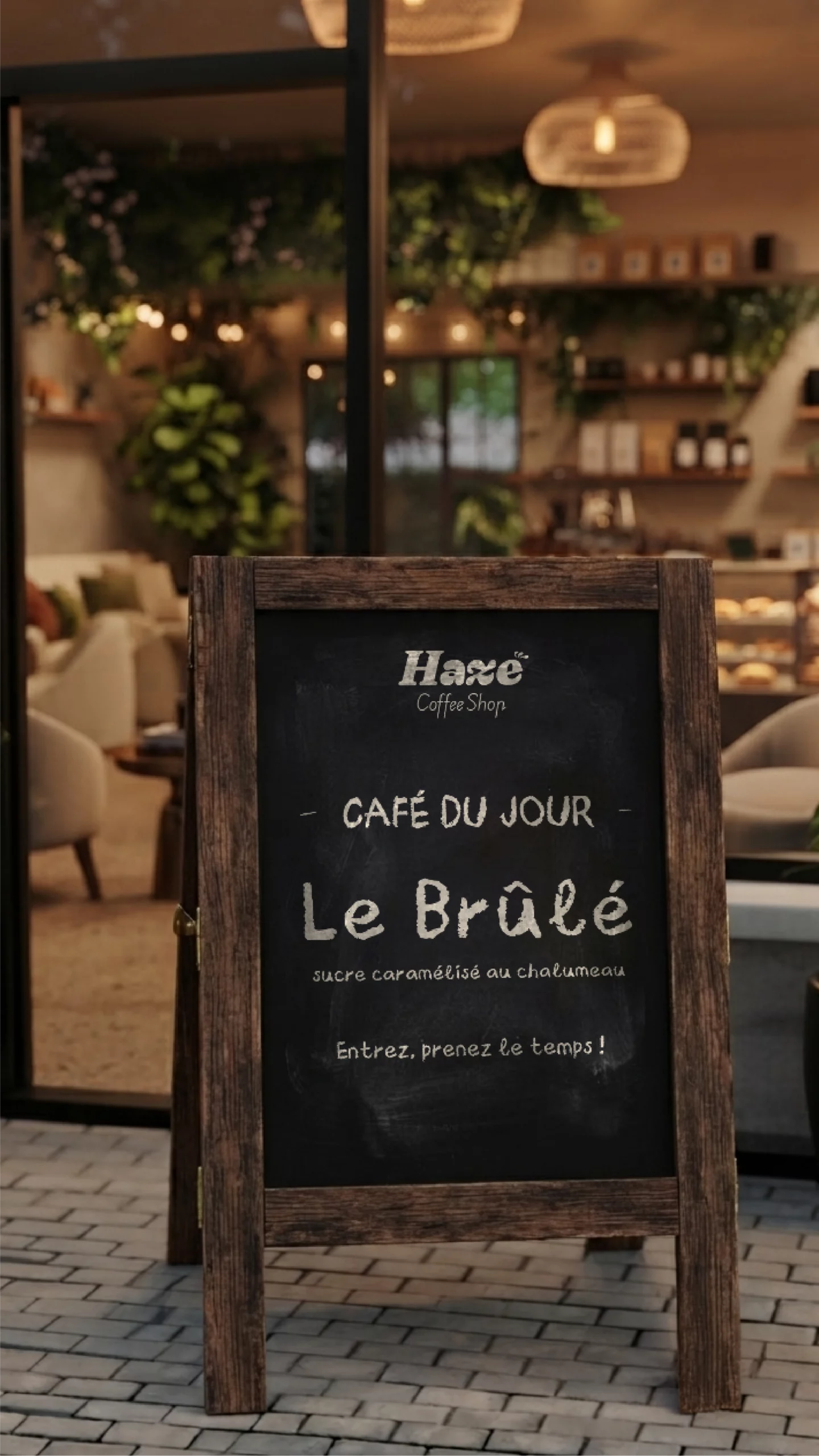 Pancarte trottoir, café du jour écrit à la craie
